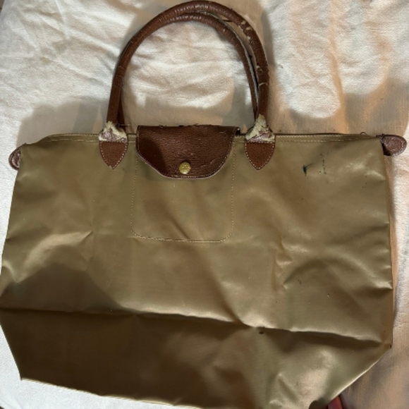 Longchamp large Le Pliage large olive green brown handbag purse tote bag - Picture 9 of 9